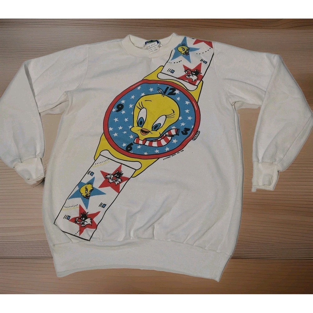 Rrribbit Rrribbit Tweety Graphic Sweatshirt Kids L 14-16 White 1986 Kidcore